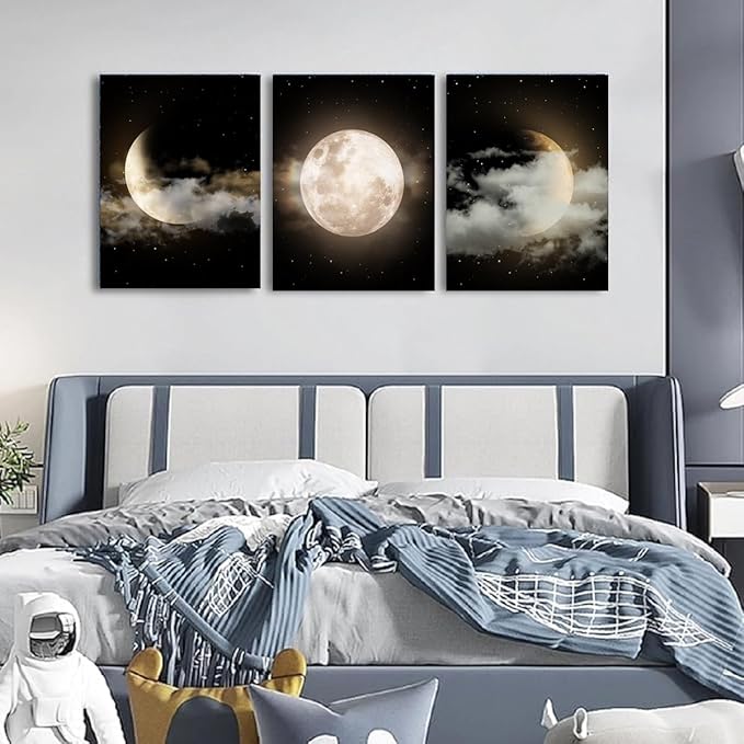 Yxbhhym Black and White Moon Wall Art Prints Modern Canvas Painting Lunar Poster Abstract Pictures for Bathroom Art Living Room Bedroom Decor Framed Office Artwork Home Decorations