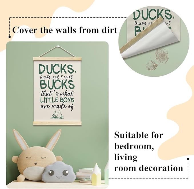 Ducks Trucks and 8 Point Bucks Posters Hanger Frame for Boys Room Hanging Poster for Bedroom Kids Room Classroom Decor Wall Art Decor for Nursery Playroom Canvas Wall Art Print 16x12 Inches - YY061