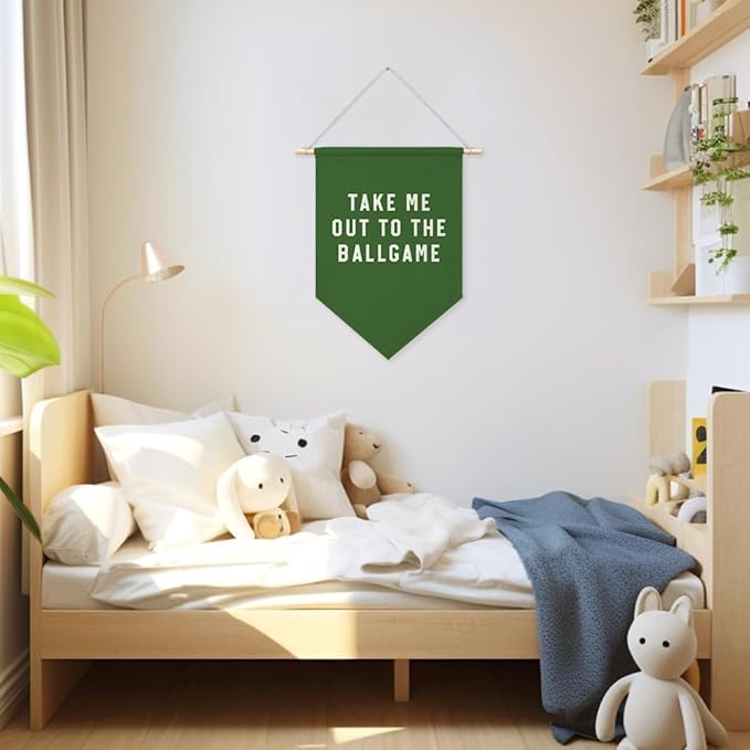 AGMDESIGN Take Me Out To The BallGame Pennant Flag Banner, Green Baseball Wall Decor for Toddler Kids Boys Sports Room Nursery Classroom, Ballgame Lovers Gifts for Boys, Sports Decor for Kids Bedroom