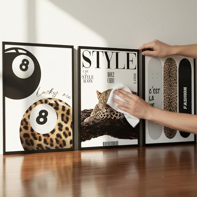 3Pcs Trendy Leopard Wall Art Preppy Aesthetic Stylish Leopard Painting Picture Wall Decor Funky Lucky 8 Ball Cheetah Poster Print Artwork for Bedroom Living Room Bathroom Home Decoration Unframed