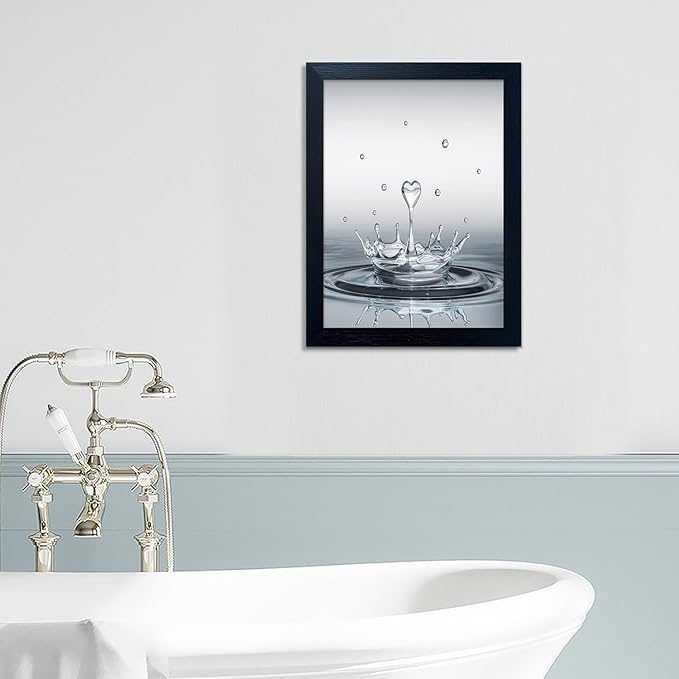 Framed Bathroom Wall Art Heart Water Drop Splash Canvas Print Artwork Bathroom Pictures Wall Decor Modern Painting for Home Office Decoration