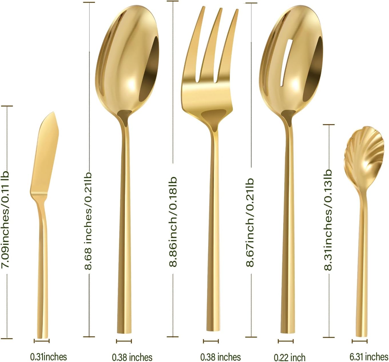Silverware 65-Piece Gold Flatware Set with Serving Utensils Stainless Steel Thick Heavy Mirror Polished Cutlery Set for Wedding Hotel Restaurant, Service for 12