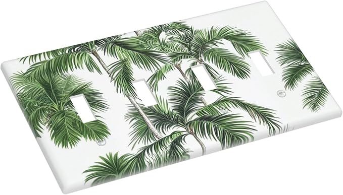 Light Switch Covers Palm Trees Tropical Green Plant Palm Leaf Quad Toggle Electrical Faceplate 4 Gang Wall Plate Decorative Switch Plates For Bed Room Bathroom Decor
