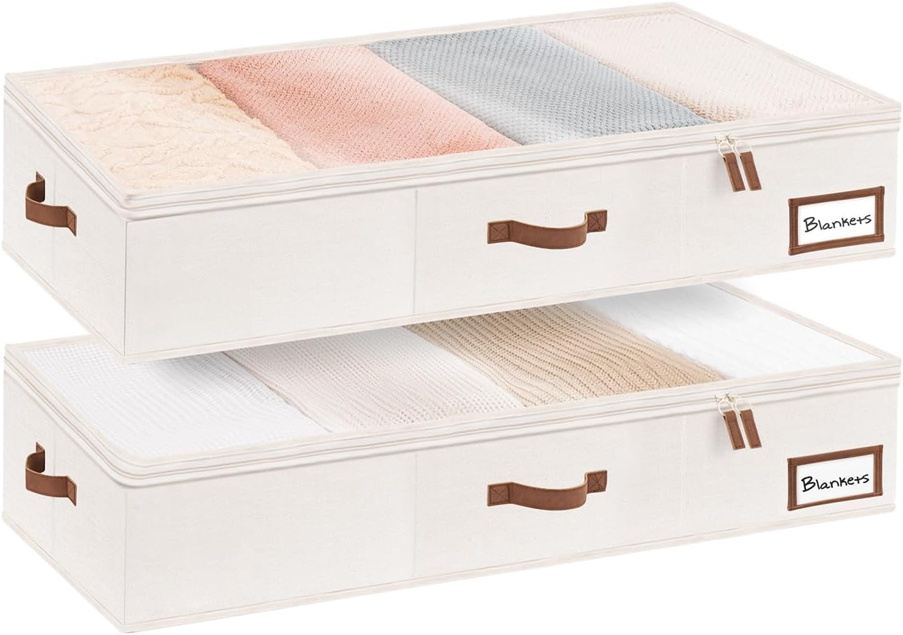 StorageWorks Extra Large Under Bed Storage Containers with Handles and Label Holder, 2 Pack Ultra-thick Fabric Underbed Bins, Closet Organizer for Clothes, Blankets, Sweater