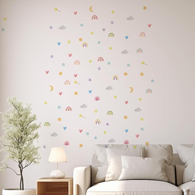 QUCHENG Boho Wall Stickers Kids Room Decor Girls Nursery Removable Wall Decals Bedroom Vinyl Murals DIY Cute Decorations 6 Sheets