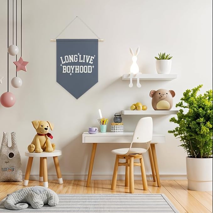 AGMDESIGN Long Live Boyhood Canvas Hanging Pennant Flag Banner, Kids Room Decor Flag, Boy Room Home Decor, Boy Nursery Decor, Kids Playroom Essentials, Birthday Christmas Gifts for Boys