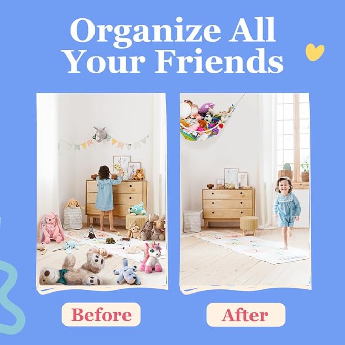 Lilly's Love Large Stuffed Animal Hammock | Corner Hanging Organizer, Toy Storage, Stuffed Animal Storage Net | Made From Quality Fishing Net, Holds 12lbs | 79"x63"x63" (White)