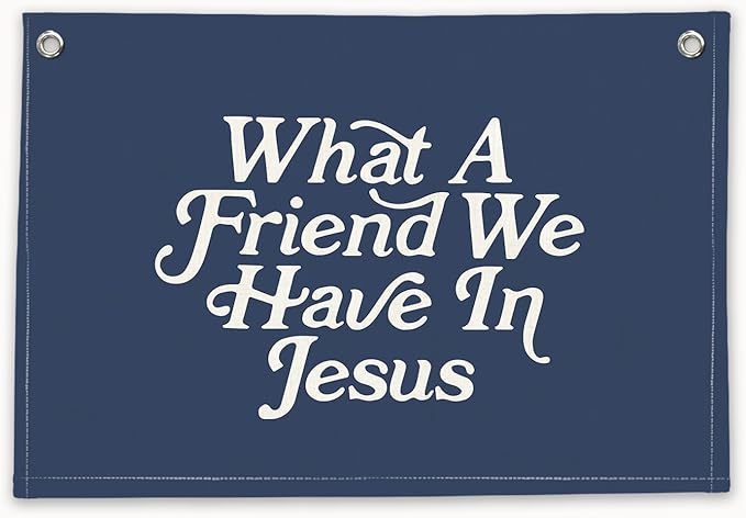 RTXLEZM Kids Room Decor - What a Friend We Have in Jesus Christian Canvas Banner Wall Hanging,Navy Blue Minimalist Bible Verse Wall Art Prints for Classroom, Nursery, Kids Room 20x30