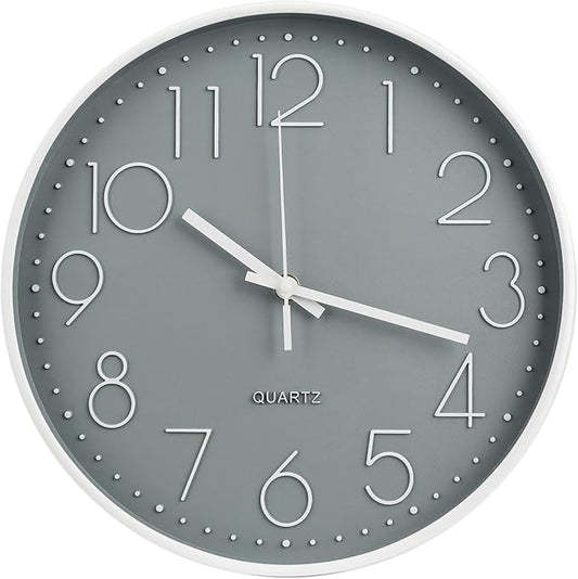 Wall Clock Non-Ticking Silent Modern Simple Style Round Decor Clock Stereoscopic Dial Quartz Wall Clocks for Home/Office/School/Living Room/Bedroom/Kitchen (Gray, 8inch)
