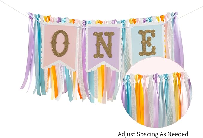 Rainbow High Chair Banner for 1st Birthday - Macaron Color "ONE" Garland with Tulle for Baby Girl Smash Cake Photo, First Birthday Party Decorations