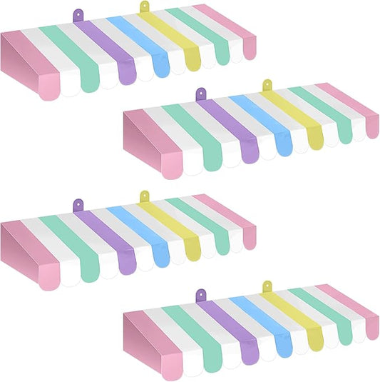 Boao 4 Pack Pastel Circus Awning Decoration Macaron 3D Stripe Cardboard Awning Pastel Wall Decor Colorful Carnival Party Favor for Spring Easter Bakery Ice Cream Truck Bulletin Board