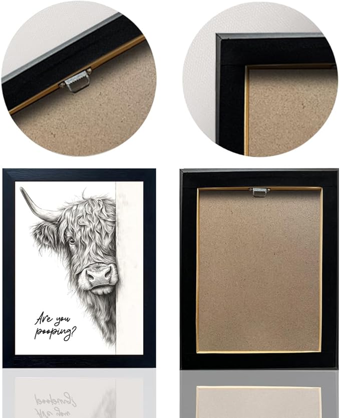 Funny Highland Cow Bathroom Wall Art - Rustic Farmhouse Wall Decor with Humorous Are You Pooping Canvas Print, Cute Animal Canvas Art for Restroom - Black Framed Cow Pictures Wall Decor Ready to Hang 11"x14"