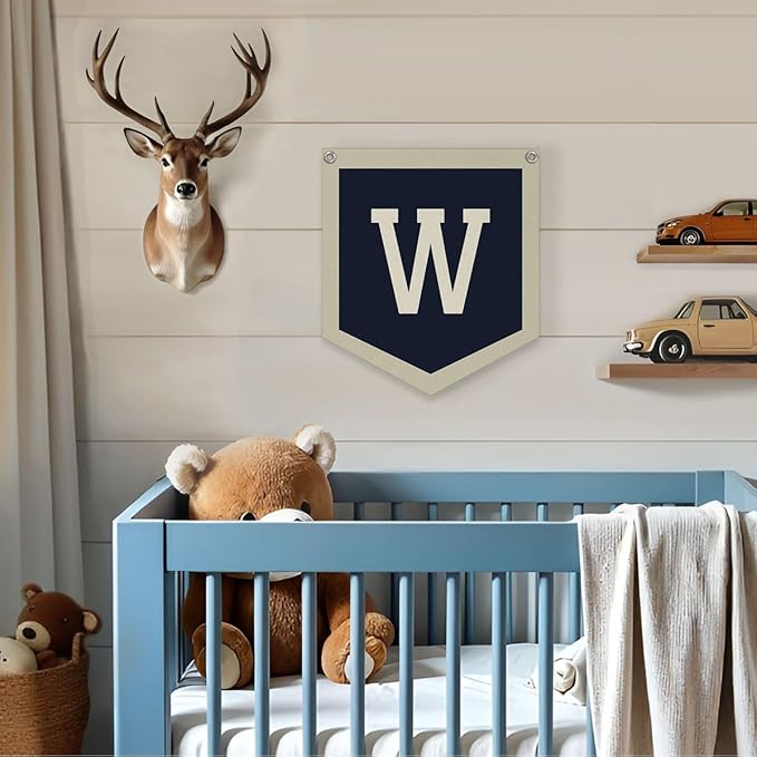 Lacama Toddler Boys Room Decor Name Pennant Flag, Vintage Baby Boy Nursery Wall Art, Name Sign for Toddler Bedroom Playroom Kidsroom,Baby Boy Gifts,Letter W 12x14 in