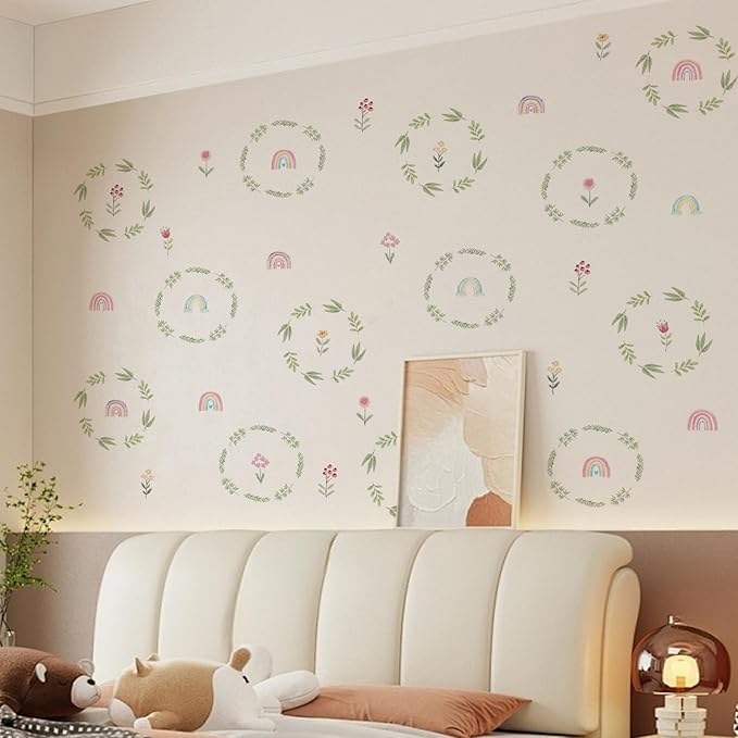 QUCHENG Nursery Wall Stickers Boho Kids Room Decor Girls Bedroom Removable Wall Decals Vinyl Murals DIY Cute Decorations 6 Sheets