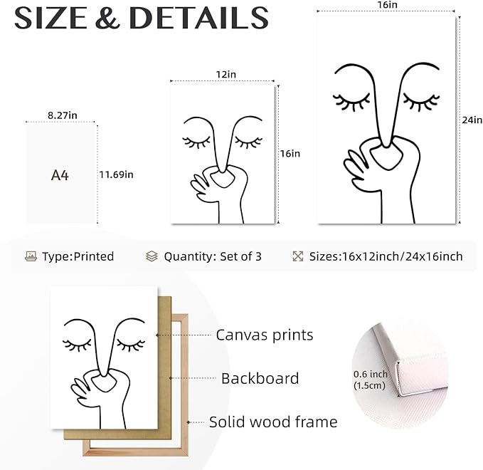 IAFWZX Framed Funny Bathroom Wall Art, Abstract Humor Toilet Wall Decor, Minimalist Face Line Canvas Painting, Modern Black and White Bathroom Poster Print for Restroom Guest Bedroom 16"x24"