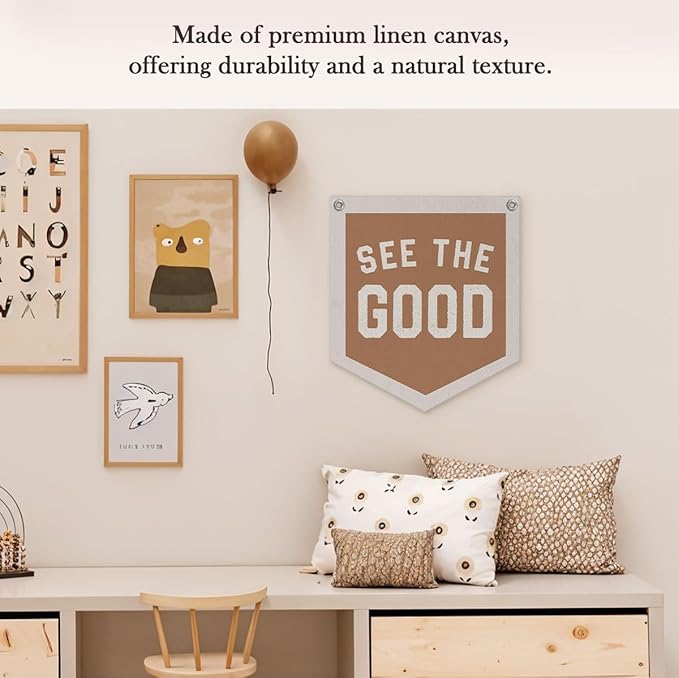 Inspirational See The Good Pennant Flags Playroom, Boy Girl Kids Nursery Decor, Vintage Inspirational Wall Hanging Decor, 12.4x14 in