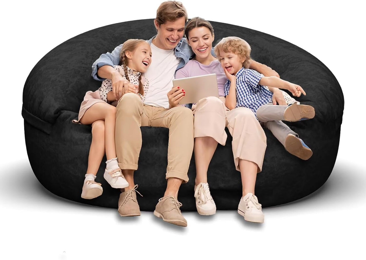 Bean Bag Chair for Adults 6FT,Soft Removable Cover for Teens/Girls Bedroom,Fluffy Giant Round Floor Beanbag Lounger Chairs (No Filler,Black)