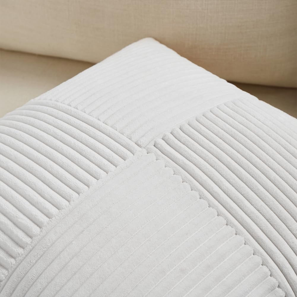 Fancy Homi 2 Packs Pure White Decorative Throw Pillow Covers 22x22 Inch for Living Room Couch Bed, Rustic Farmhouse Boho Home Decor, Soft Corss Corduroy Patchwork Accent Square Cushion Case 55x55 cm