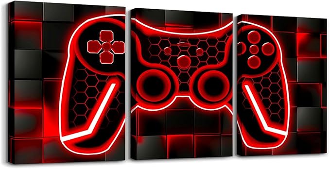 Feelyou Gamer Canvas Wall Art for Living Room 12"x16" 3 Piece Red and Black Picture Wall Decor Gaming Ombre Office Decorations Artwork Posters Square Painting