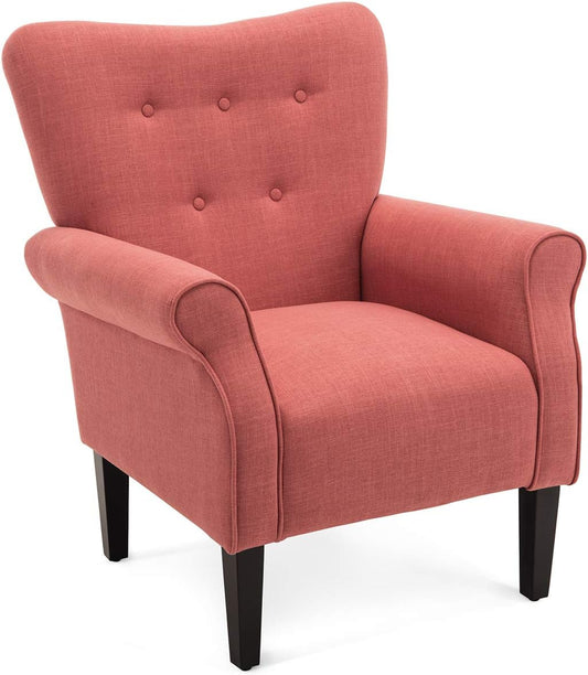 BELLEZE Modern Accent Chair for Living Room, High Back Armchair with Wooden Legs, Upholstered Wingback Side Chair Padded Armrest Single Sofa Club Chair for Living Room, Bedroom - Allston (Brick)