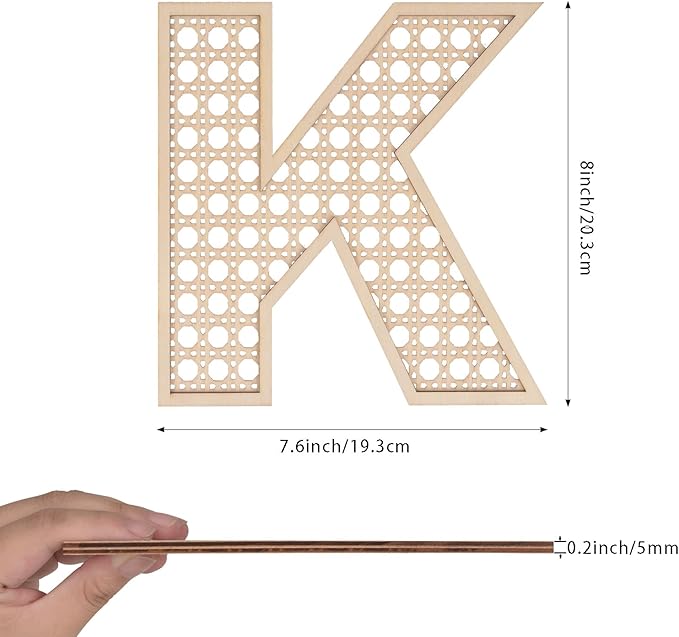 Wooden Rattan Letters 8 inch Wood Letters K for Wall Decor Crafts Boho Nursery Decor for Baby Shower Wedding Bedroom Name Signs Large Rustic Letter Home Decoration