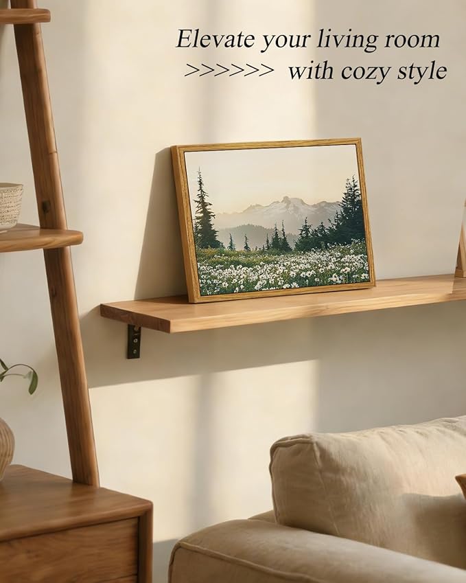 InSimSea Framed Canvas Wall Art, Vintage Floral Wildflowers Mountains Prints Wall Decor for Living Room, Small Forest Landscape Painting Farmhouse Decorations for Bedroom Shelf Gift, 8x10inch