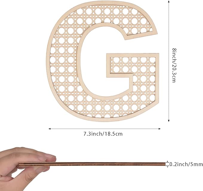 Wooden Rattan Letters 8 inch Wood Letters G for Wall Decor Crafts Boho Nursery Decor for Baby Shower Wedding Bedroom Name Signs Large Rustic Letter Home Decoration