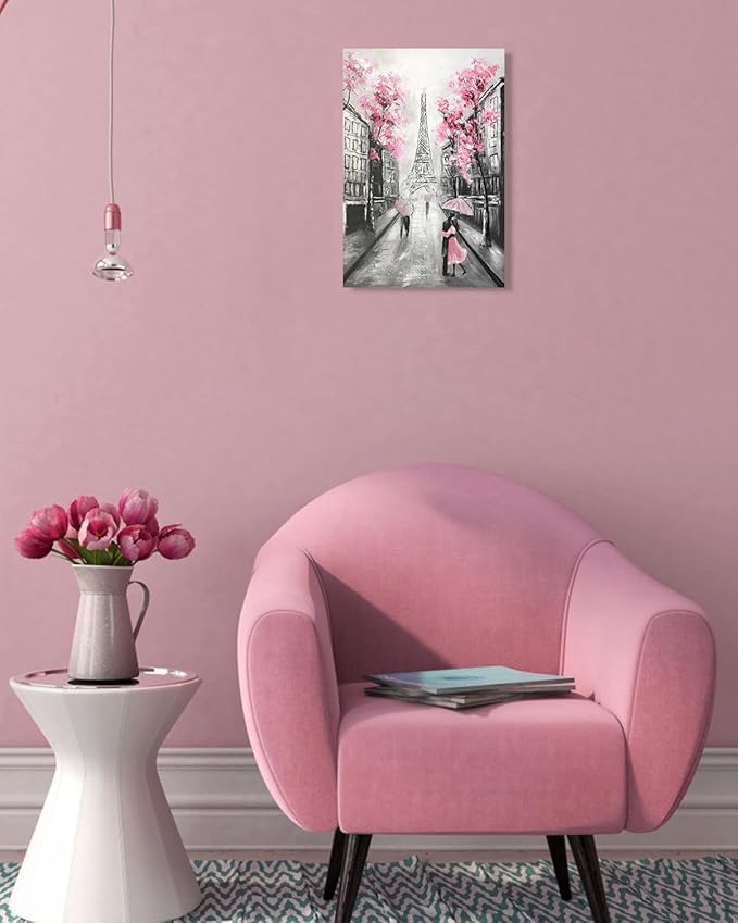 YPY Abstract Paris Canvas Wall Art: Pink and Grey Room Decor for Teen Girls Black White Artwork Eiffel Tower Picture Print Painting Paris Decor for Bedroom Bathroom 10" x 15"