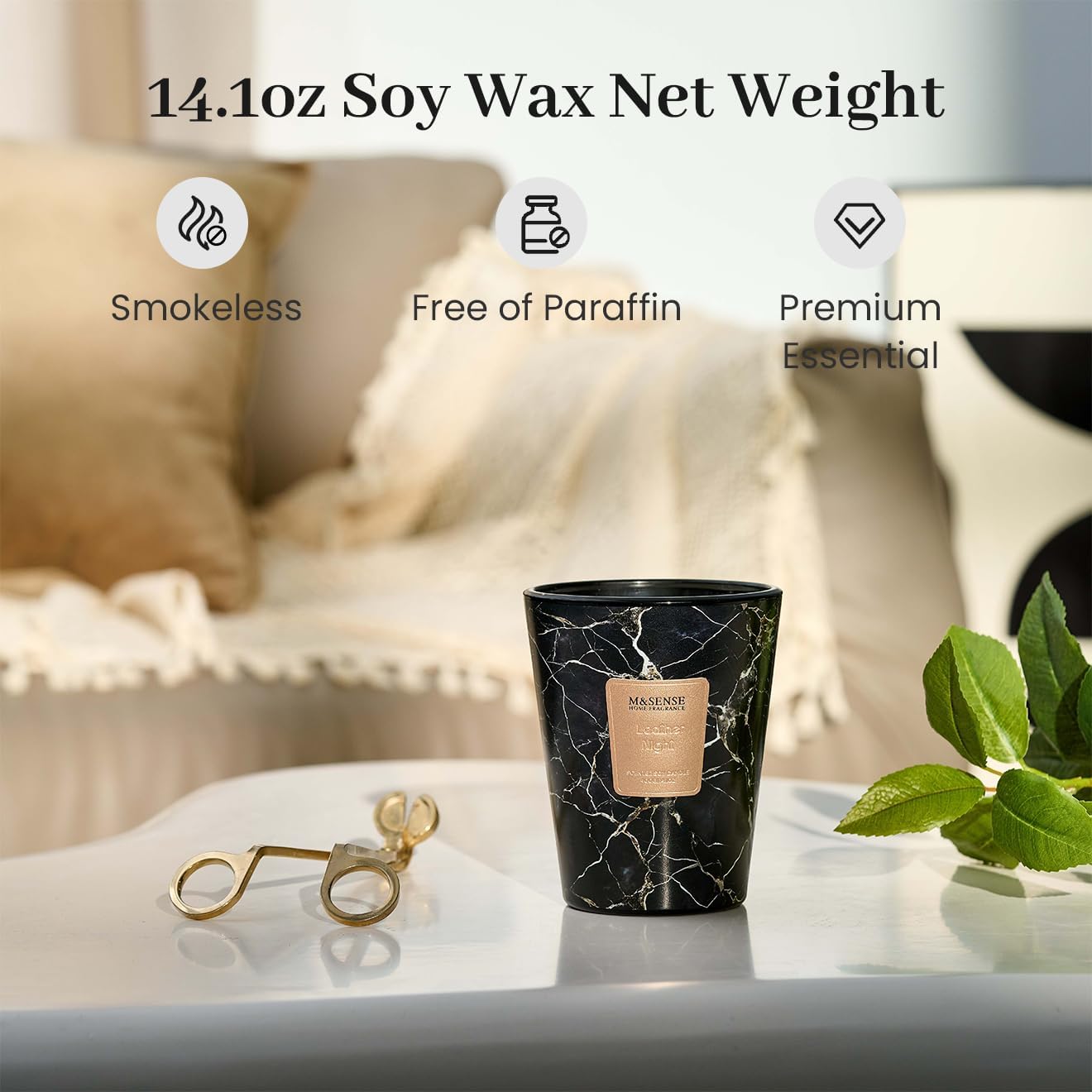 M&SENSE LeatherNight Scented Candles for Home, Lead-Free Wick Highly Scented Jar Candles, 14.1 Oz 80 Hours Lasting Burning Candles Gifts for Women, Relaxing Aromatherapy Candle for Stress Relief