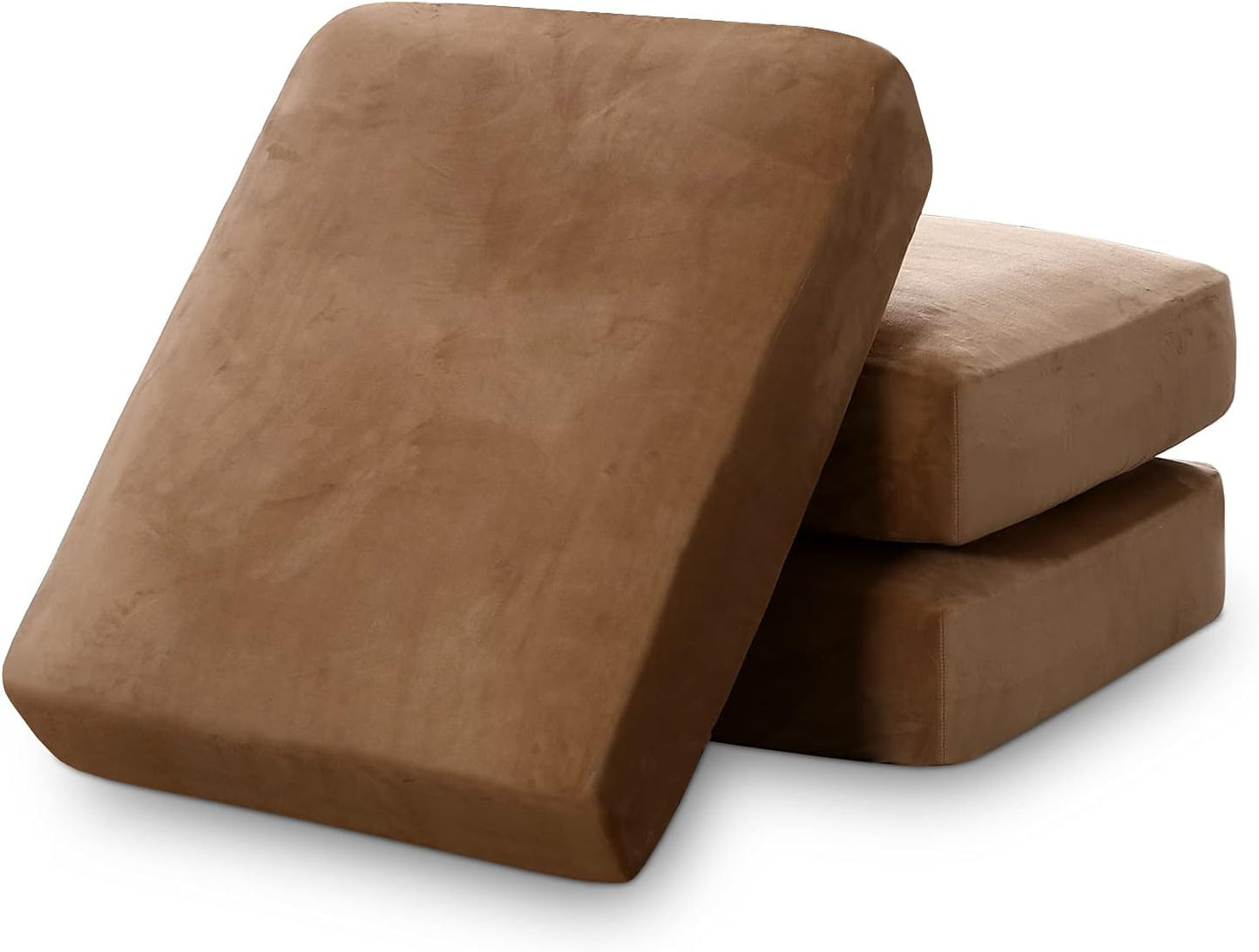PrinceDeco Super Soft Couch Cushion Covers for Sectional Couch, Velvet Sofa Slipcover for Cushion Sofa pet Friendly with Elastic Bottom(Each Width Up to 29.5", Camel)
