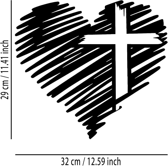 Heart Cross Metal Wall Decor - Elegant Minimalist Room Decor Love Wall Art Home Decor for Living Room, Bedroom, Dining Room, Bathroom, Office (Black)