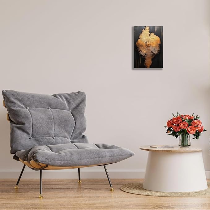 IBHJSART Framed Tree Ring Canvas Wall Art Black And Gold Wall Art Painting Prints Modern Minimalist Pictures Neutral Nature Rustic Farmhouse Decor Living Room Bedroom Bathroom Office