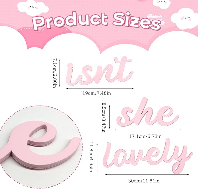 AOCEAN Wood Sign Boho Decor Isn’t She Lovely Wall Art Bedroom Baby Girl Princess Room Nursery Shelf Home Decoration (Pink)