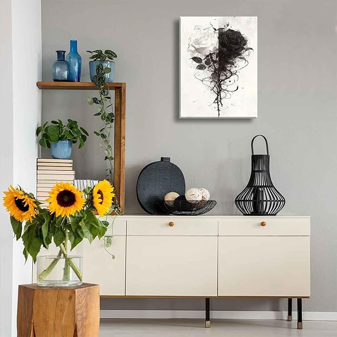 Black And White Rose Canvas Wall Art Grey Floral Roses painting Decor Pictures Modern Abstract Flower Plant Posters Prints for Living Room Bedroom office corridor bathroom Decoration