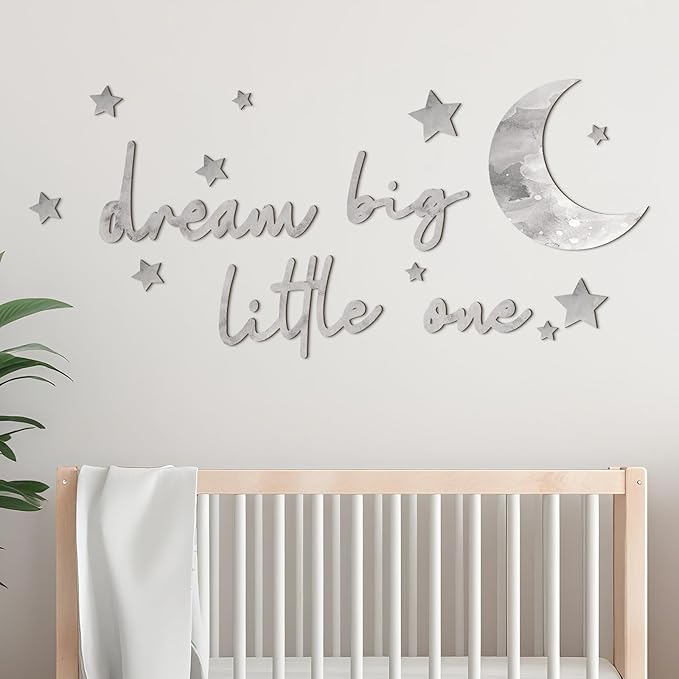15 Pcs Moon and Stars Nursery Decor Dream Big Little One Wall Decor Boho Neutral Babyroom Wall Art Nursery Sign for Boys Girls Bedroom Home Farmhouse Living Playroom(Gray)