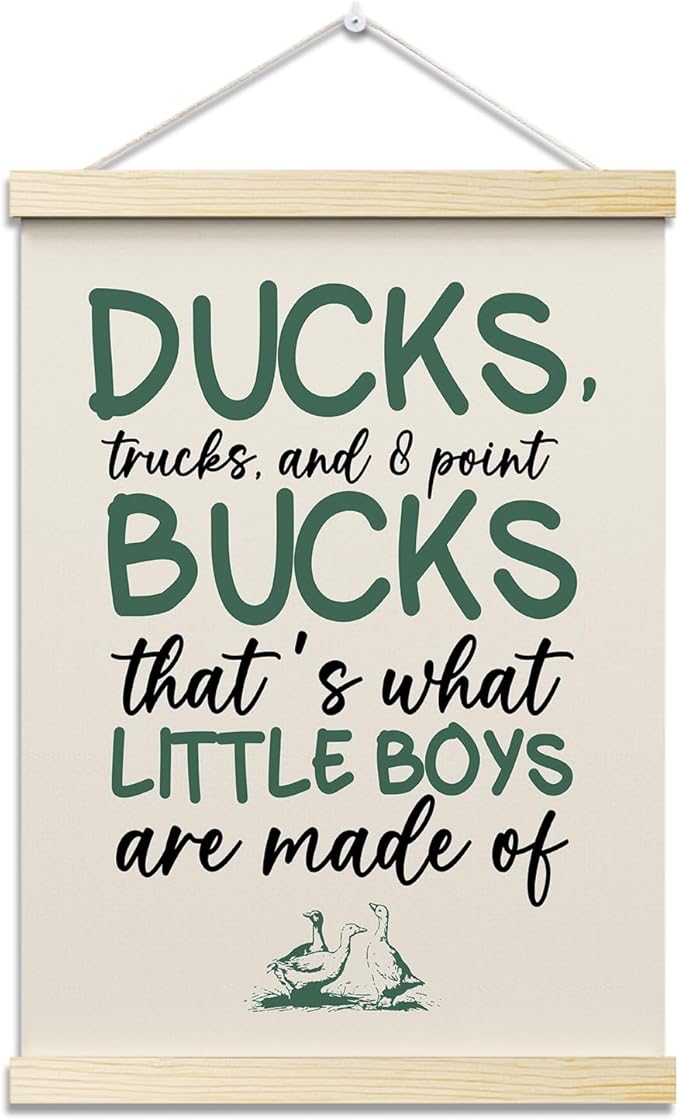 Ducks Trucks and 8 Point Bucks Posters Hanger Frame for Boys Room Hanging Poster for Bedroom Kids Room Classroom Decor Wall Art Decor for Nursery Playroom Canvas Wall Art Print 16x12 Inches - YY061