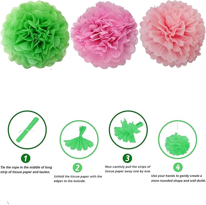 We Moment Green Pink Light Pink Paper Pom Poms Flowers for Birthday Party Decoration - Ceiling Wall Hanging Tissue Flowers - 12pcs 3 Colors
