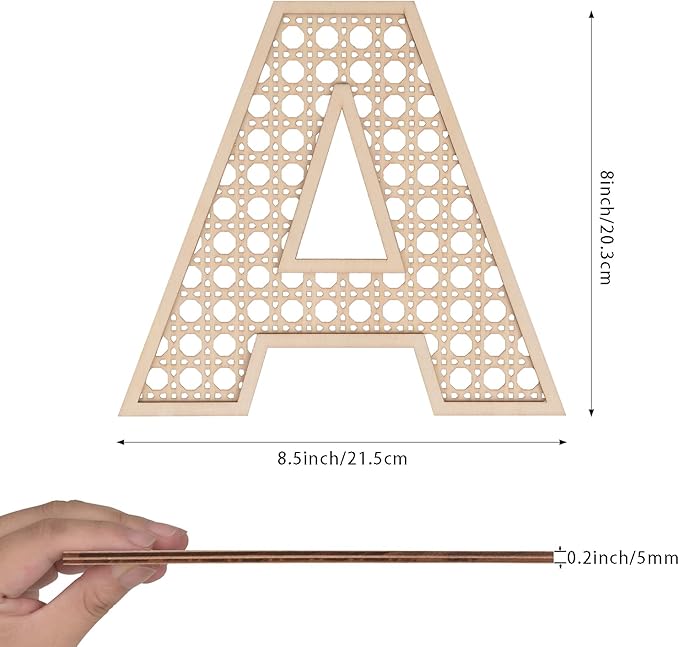 Wooden Rattan Letters 8 inch Wood Letters A for Wall Decor Crafts Boho Nursery Decor for Baby Shower Wedding Bedroom Name Signs Large Rustic Letter Home Decoration