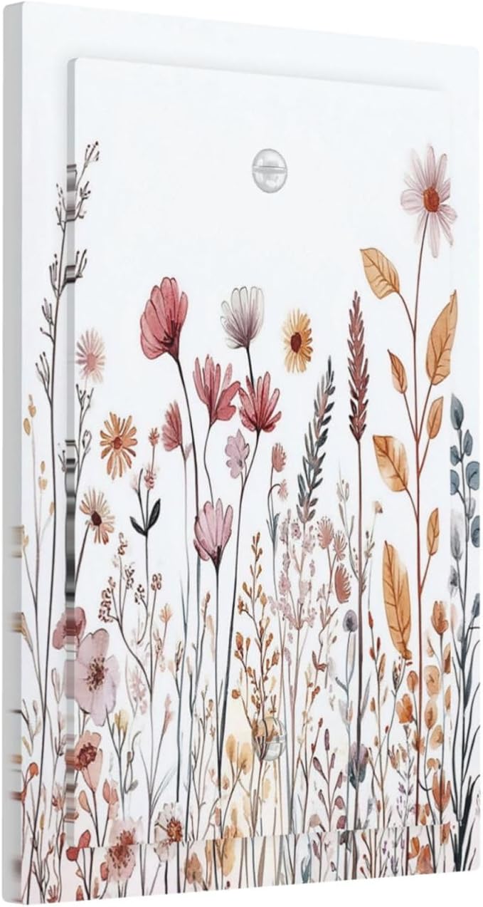 Light Switch Cover Plate Spring Floral Pink Wildflower Leaves Plants 1 Gang No Device Blank Electrical Wall Plates Faceplate Decorative Switch Plate For Home Bed Room Decor