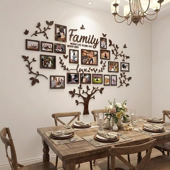Family Tree Wall Decor - Picture Frames Collage 4x6 5x7 8x10 11x14 3D DIY-Acrylic Photo Frame for Living Room （Brown 57 * 81in）