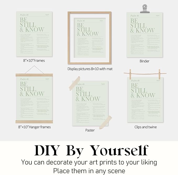 Locomiss Sage Green Christian Wall Art Decor, Modern Bible Verse Prints, Minimalist Jesus Scripture Wall Decor, Inspirational Bible Posters for Bedroom Office Living Room, Set of 4 (8x10 Unframed)