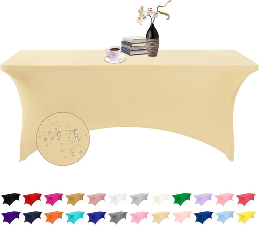 Spandex 6ft Waterproof Table Cover for Party,Wedding, Banquet, and Events(Champagne)