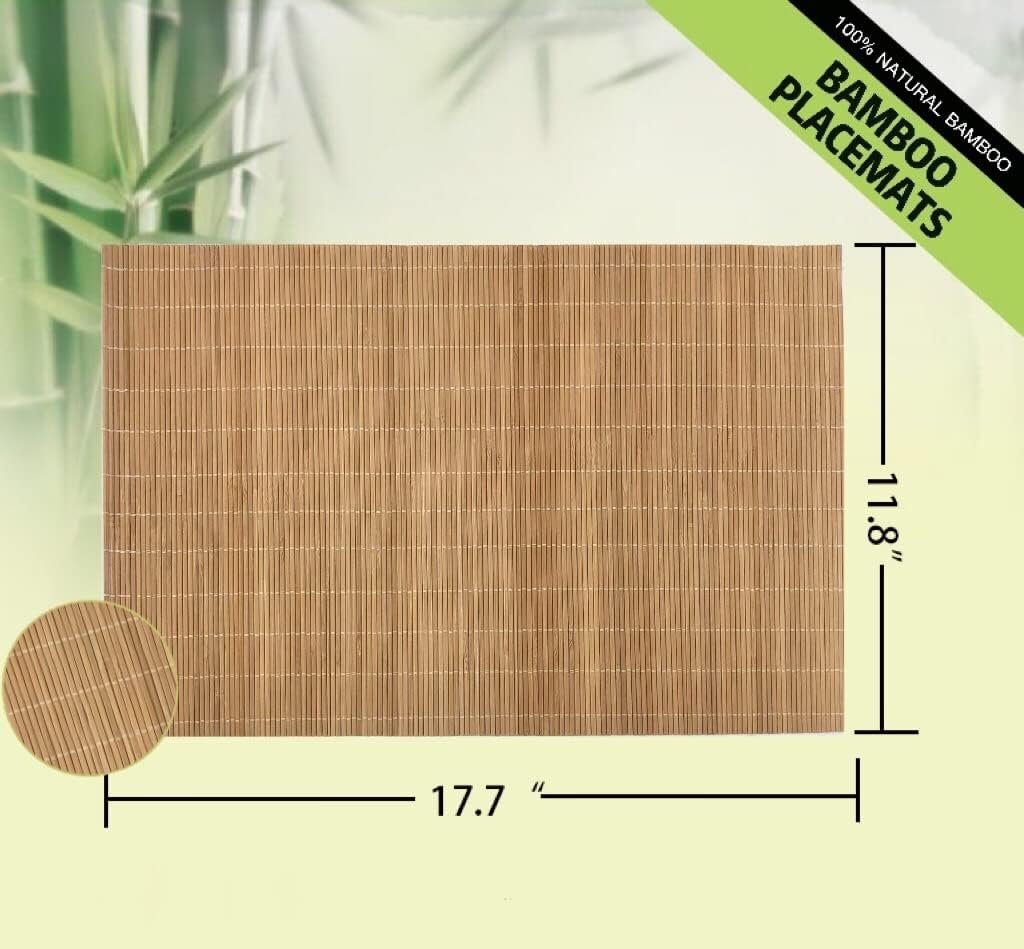 ANDSTAR Set of 16 Pcs Bamboo Placemats Sushi Rolling Mat Japanese Style Natural Anti-Slip Bamboo Placemats Washable Heat-Resistant Table Mats for Dining Room and Kitchen