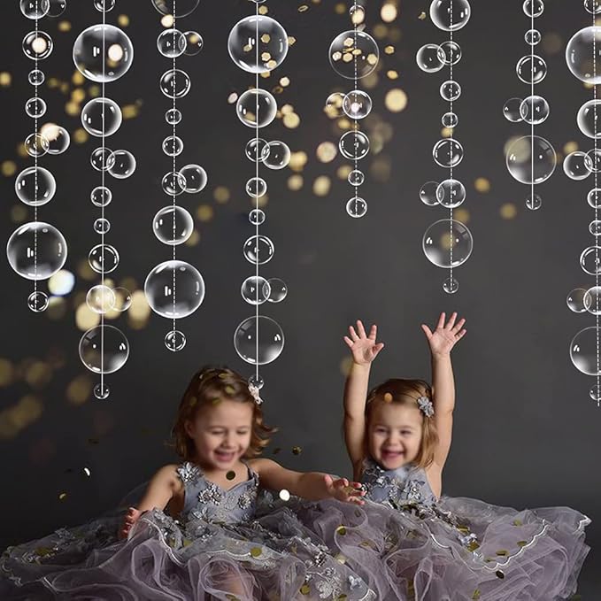 Transparent Bubble Garlands Mermaid Party Decoration Colored Blue Flat Cutouts Hanging Streamer for Birthday Baptism Wedding Ocean Wall Decal Baby Shower Under Sea Festal Kid Room Photo Props (White)