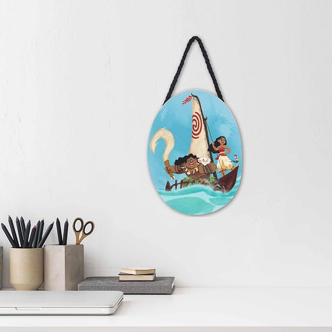 Disney Princess Moana Ocean Voyage Hanging Wood Wall Decor - Small Moana Wall Art for Bedroom or Play Room
