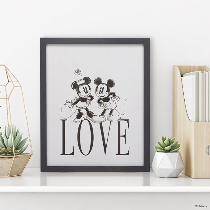 Disney Mickey and Minnie Mouse Love Framed Wood Wall Decor - Vintage Mickey Mouse Wall Art for Home Decorating