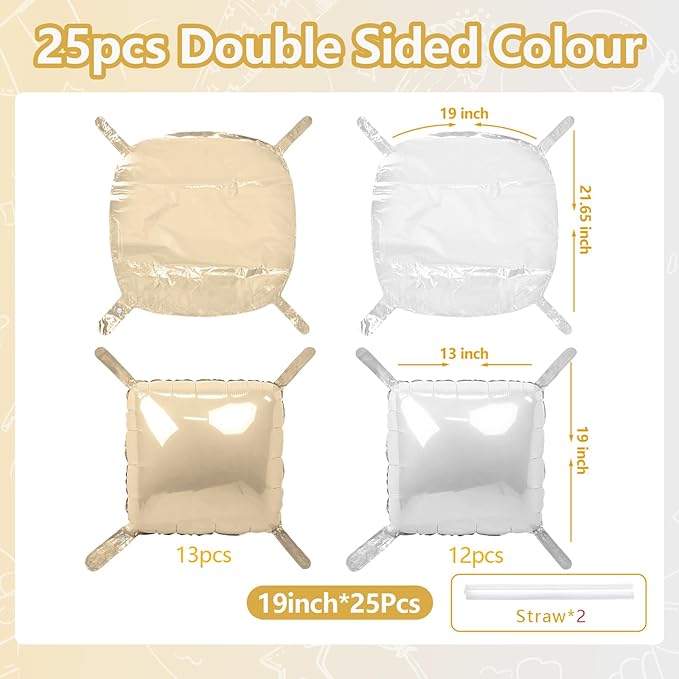 NISOCY 25PCS Beige White Square Foil Balloons Wall Backdrop Double Sided Sand Pearl White Balloon Arch Kit for Birthday Baby Bridal Shower Graduation Gender Reveal Engagement Party Decoration