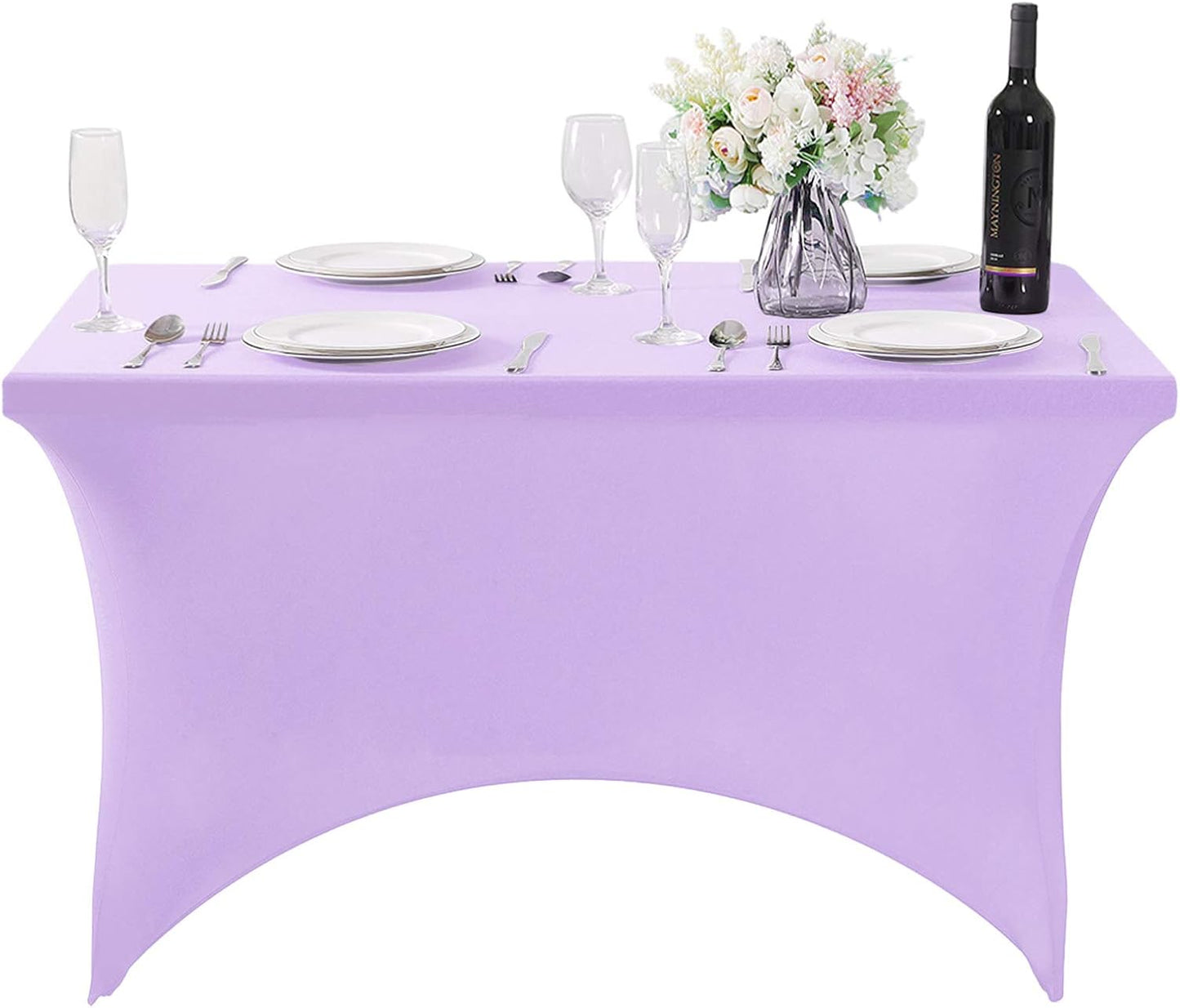 SuperO Waterproof Spandex Table Cover for 4FT Table Universal Fitted Stretch Tablecloth for Party, Banquet, Wedding and Events-Lavender