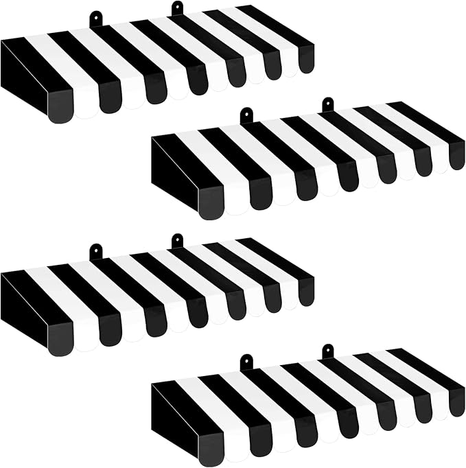 Boao 4 Pack Black and White Circu Awning Decoration 3D Stripe Cardboard Awning Carnival Wall Decor Circus Party Favors for Black & White Birthday Party Decorations Bulletin Board Decor