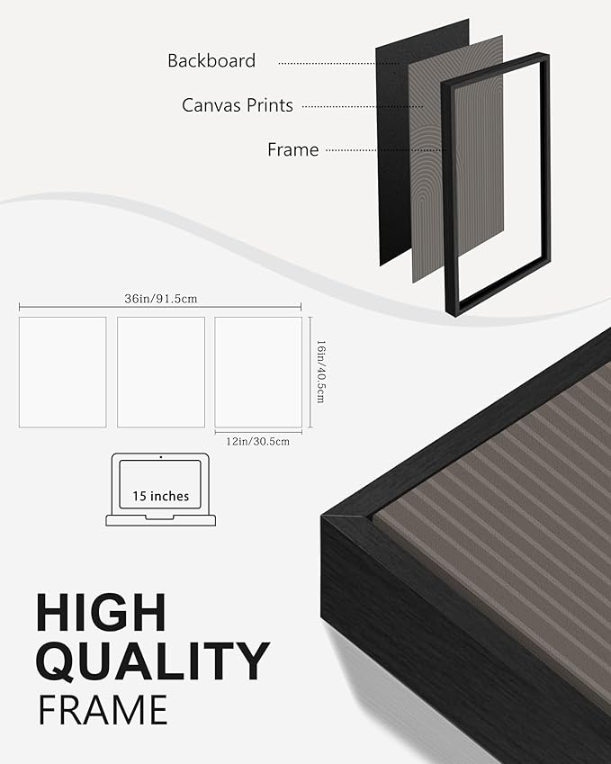 Drsoum Minimalist Abstract Wall Art Framed Modern Boho Neutral Line Wall Decor Mid Century Geometric Artwork Bedroom Living Room 12x16in Black Framed